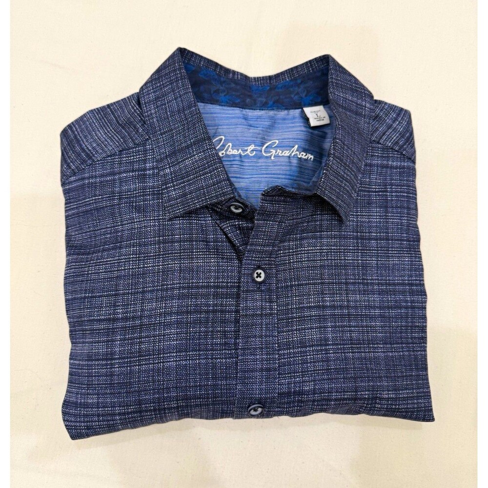 Robert Graham Men’s L Classic Fit Blue Woven Short Sleeve Button-Up